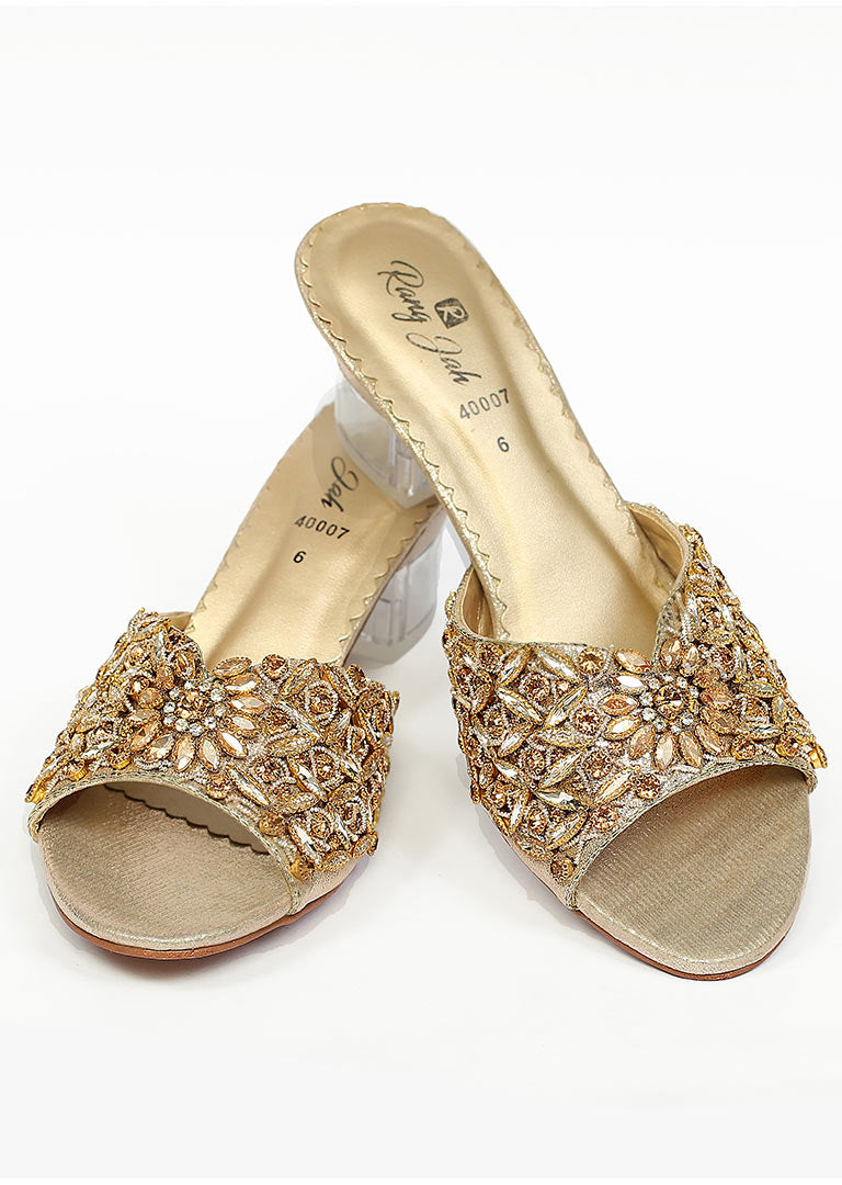 Golden Color Fancy Slippers-RS27 - Rang Jah