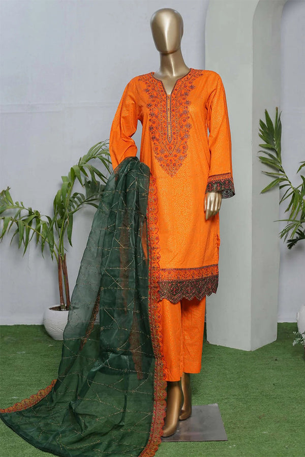 Lawn Orange And Green Dress